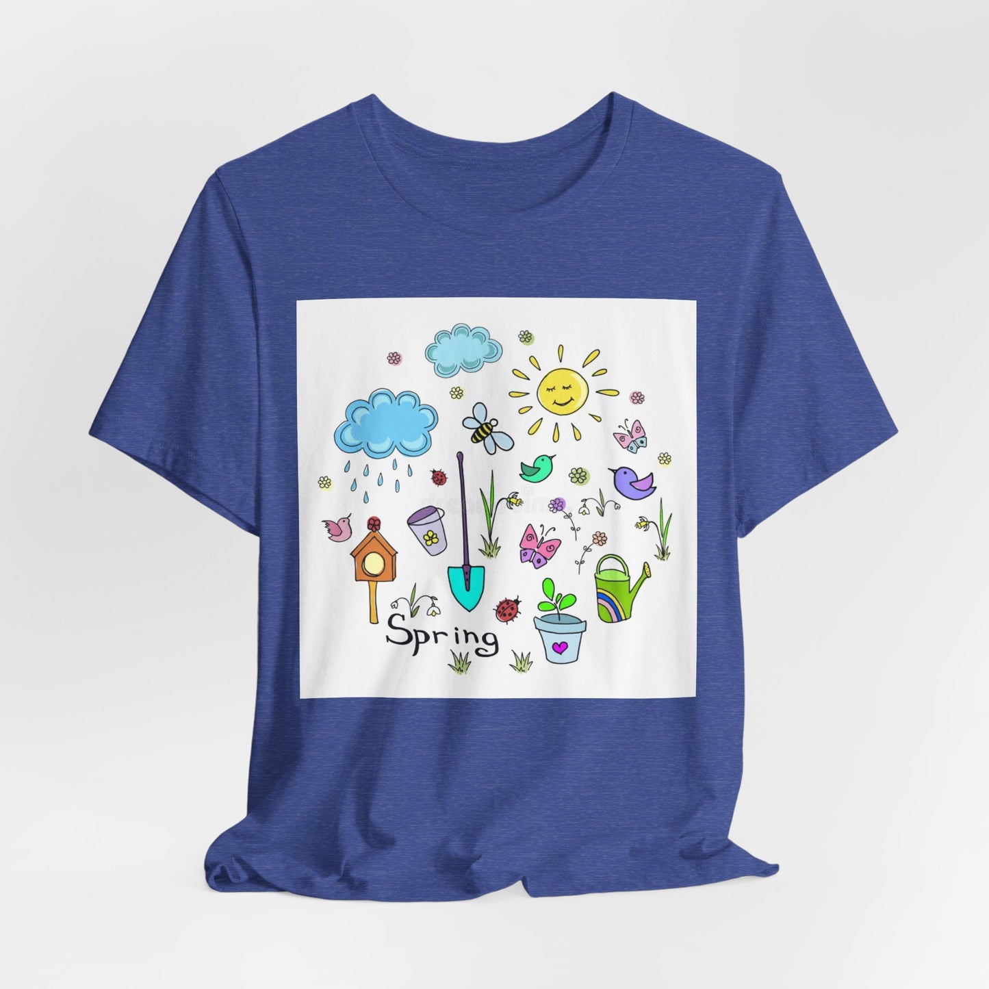Spring Garden T-Shirt – Cute Hand-Drawn Flowers, Sun & Birds Tee
