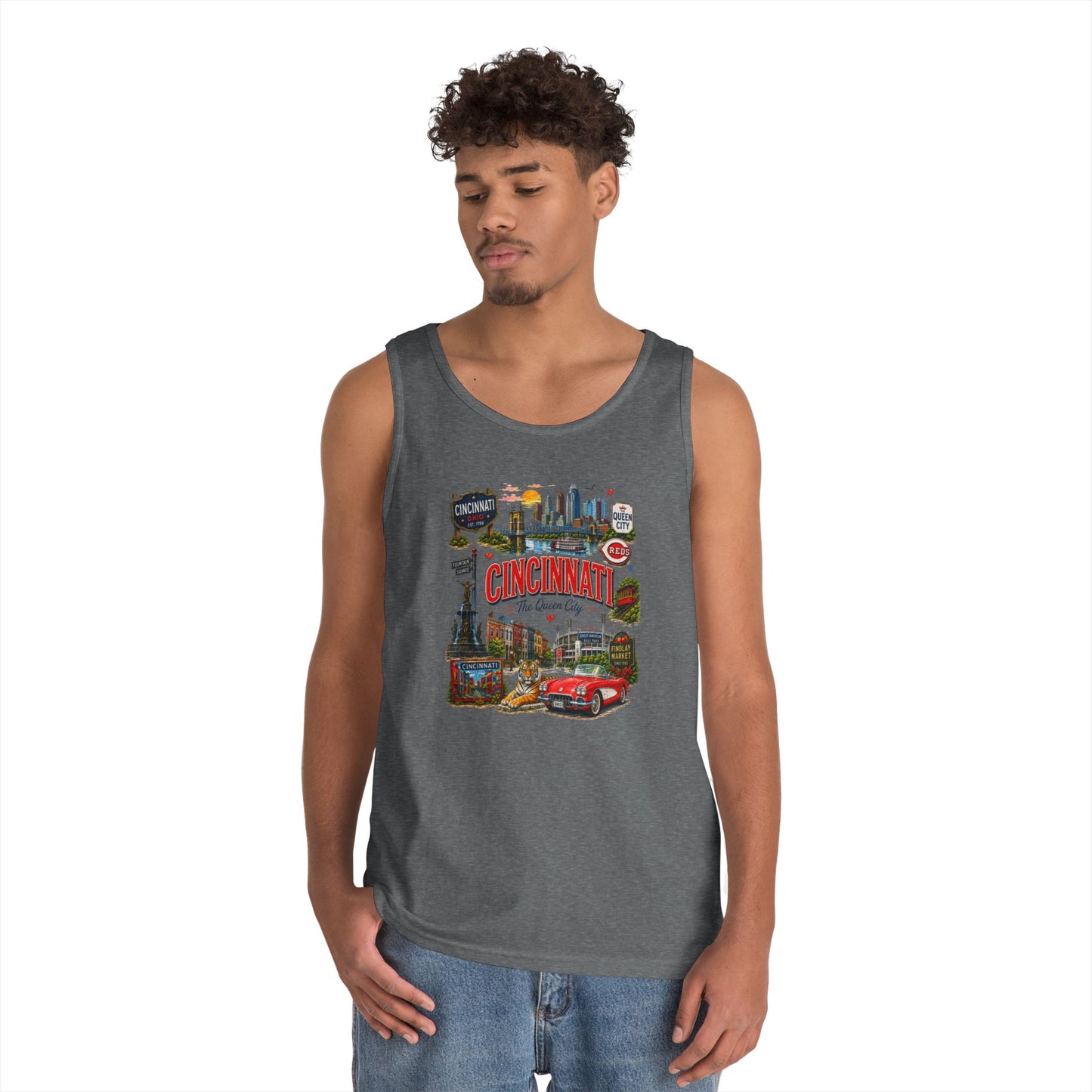 Cincinnati City Tour Tank Top — Retro Landmark Collage Tee