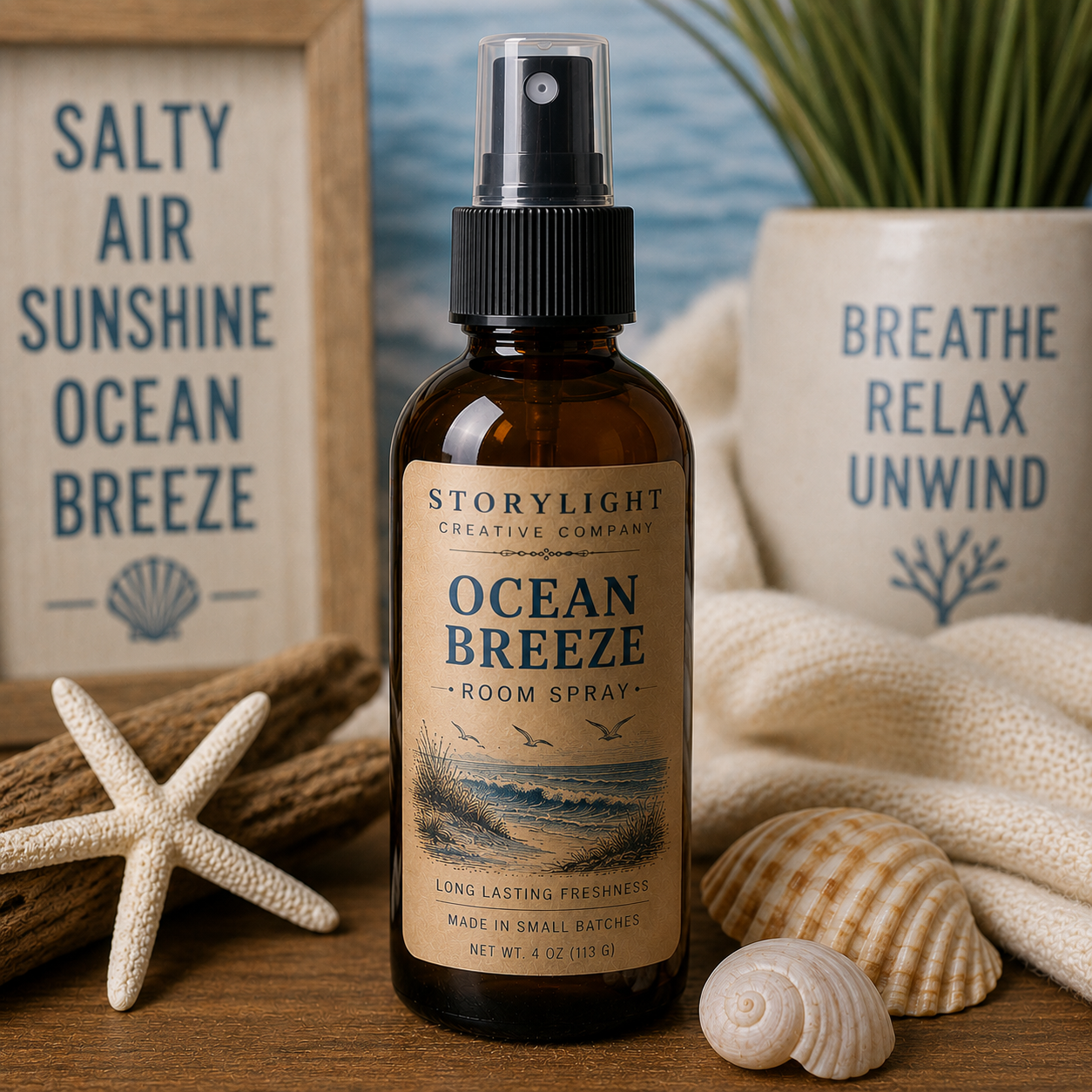 Ocean Breeze Room Spray 4oz | LILY OF THE VALLEY * YLANG YLANG | Storylight Creative Co