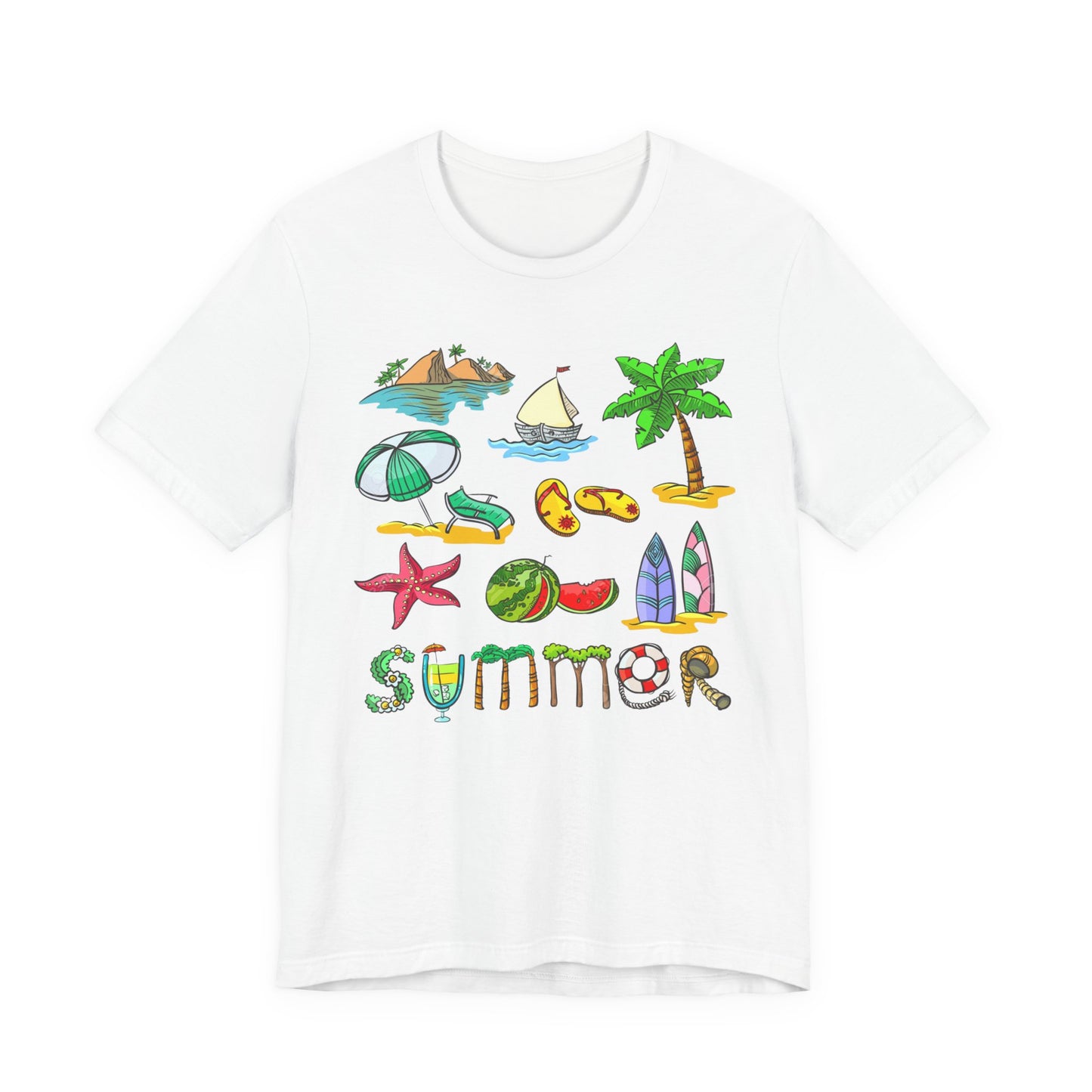 Summer Doodles T‑Shirt — Colorful Beach Graphic Tee