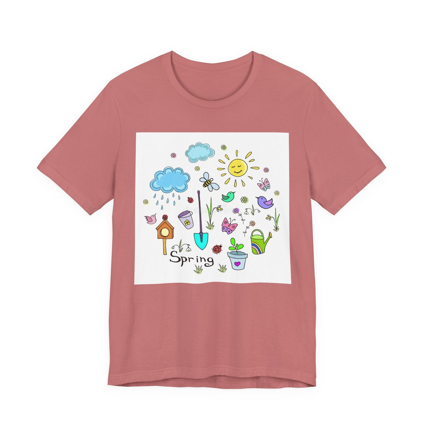 Spring Garden T-Shirt – Cute Hand-Drawn Flowers, Sun & Birds Tee