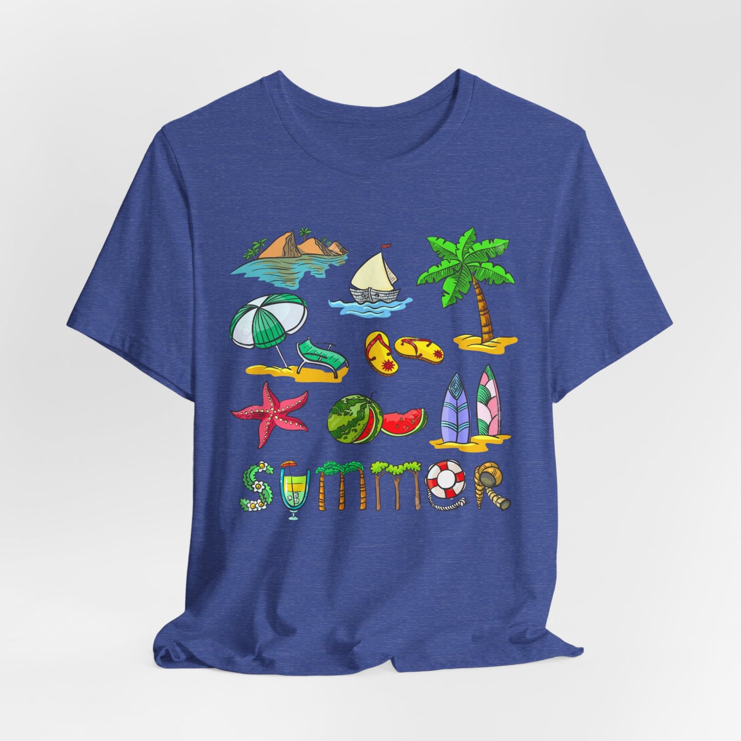 Summer Doodles T‑Shirt — Colorful Beach Graphic Tee