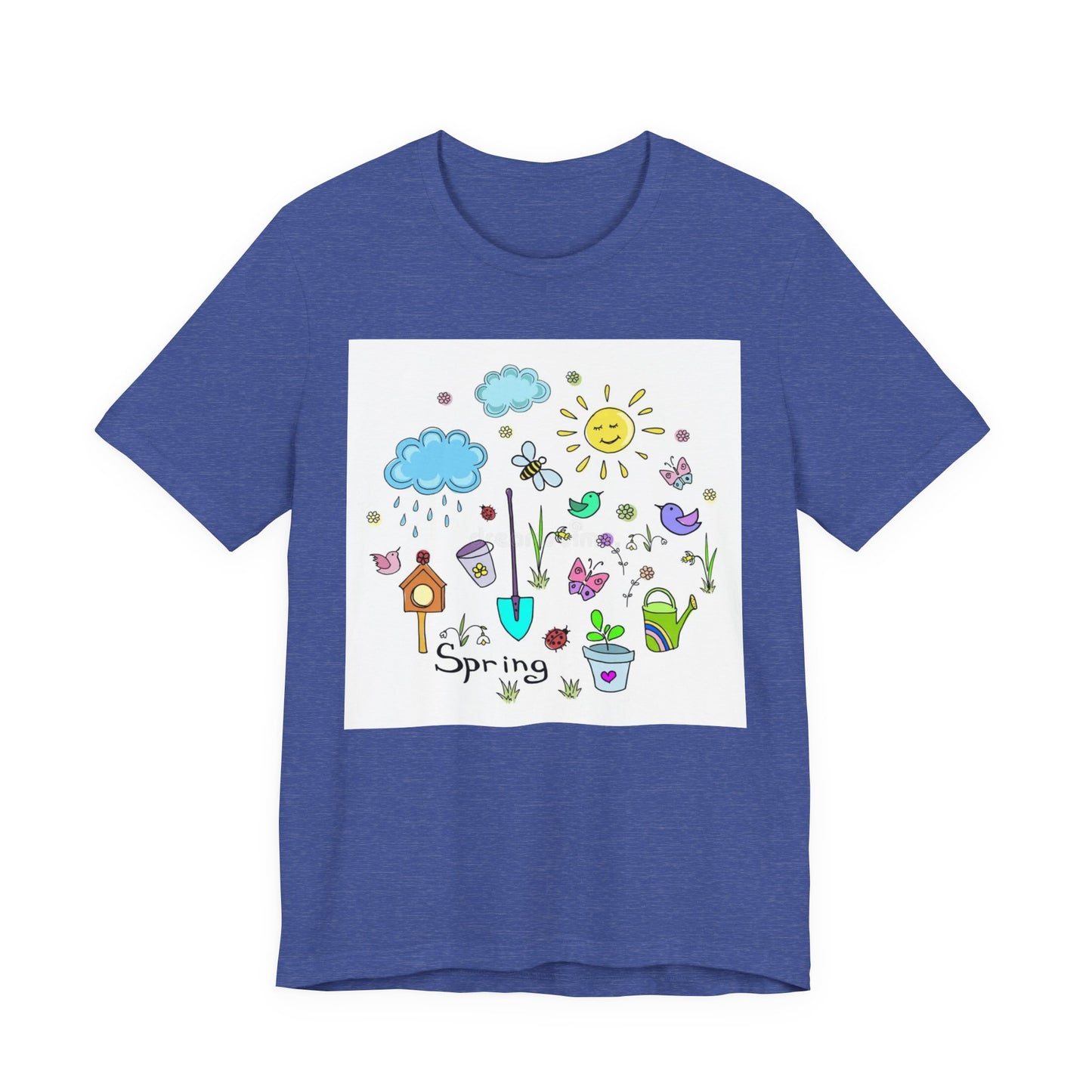 Spring Garden T-Shirt – Cute Hand-Drawn Flowers, Sun & Birds Tee