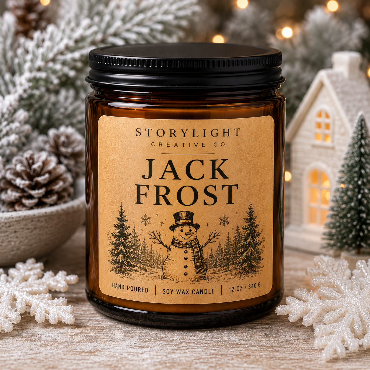 Jack Frost Candle 9oz & 12oz | PEPPERMINT * CREAM | Soy Coconut Candle | Storylight Creative Co