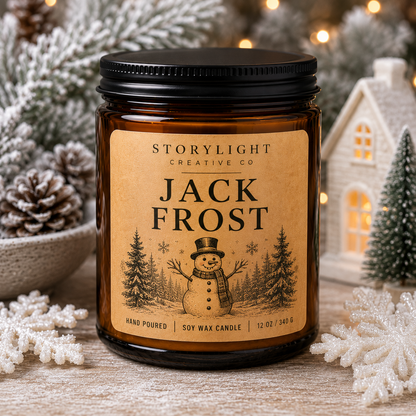 Jack Frost Candle 9oz & 12oz | PEPPERMINT * CREAM | Soy Coconut Candle | Storylight Creative Co