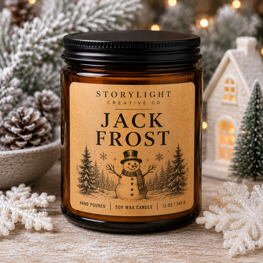 Jack Frost Candle 9oz & 12oz | PEPPERMINT * CREAM | Soy Coconut Candle | Storylight Creative Co