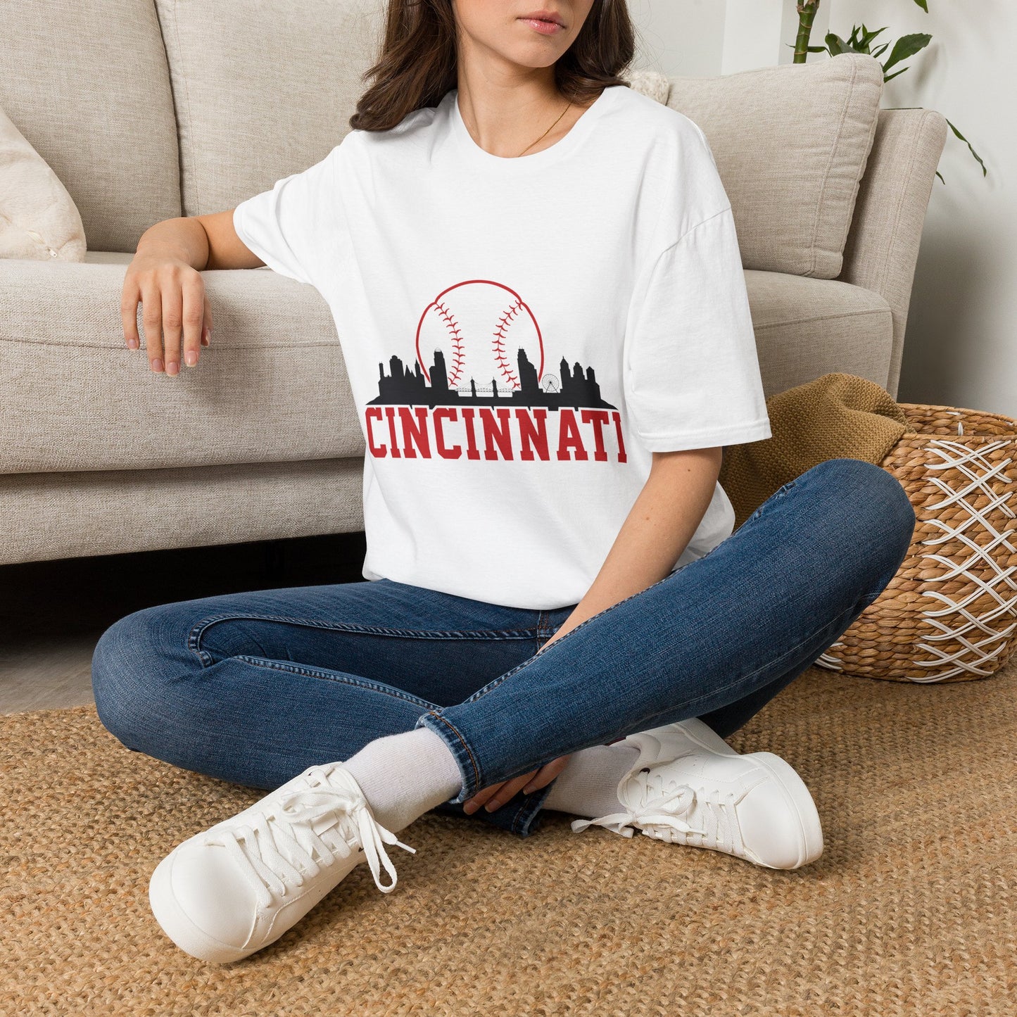 Cincinnati Skyline Baseball T-Shirt — City Skyline Baseball Tee