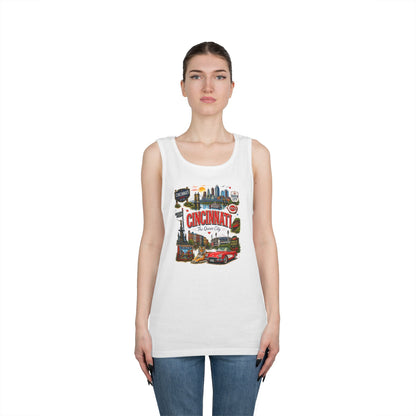 Cincinnati City Tour Tank Top — Retro Landmark Collage Tee