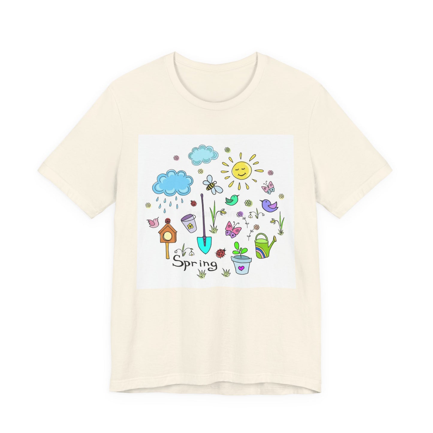 Spring Garden T-Shirt – Cute Hand-Drawn Flowers, Sun & Birds Tee