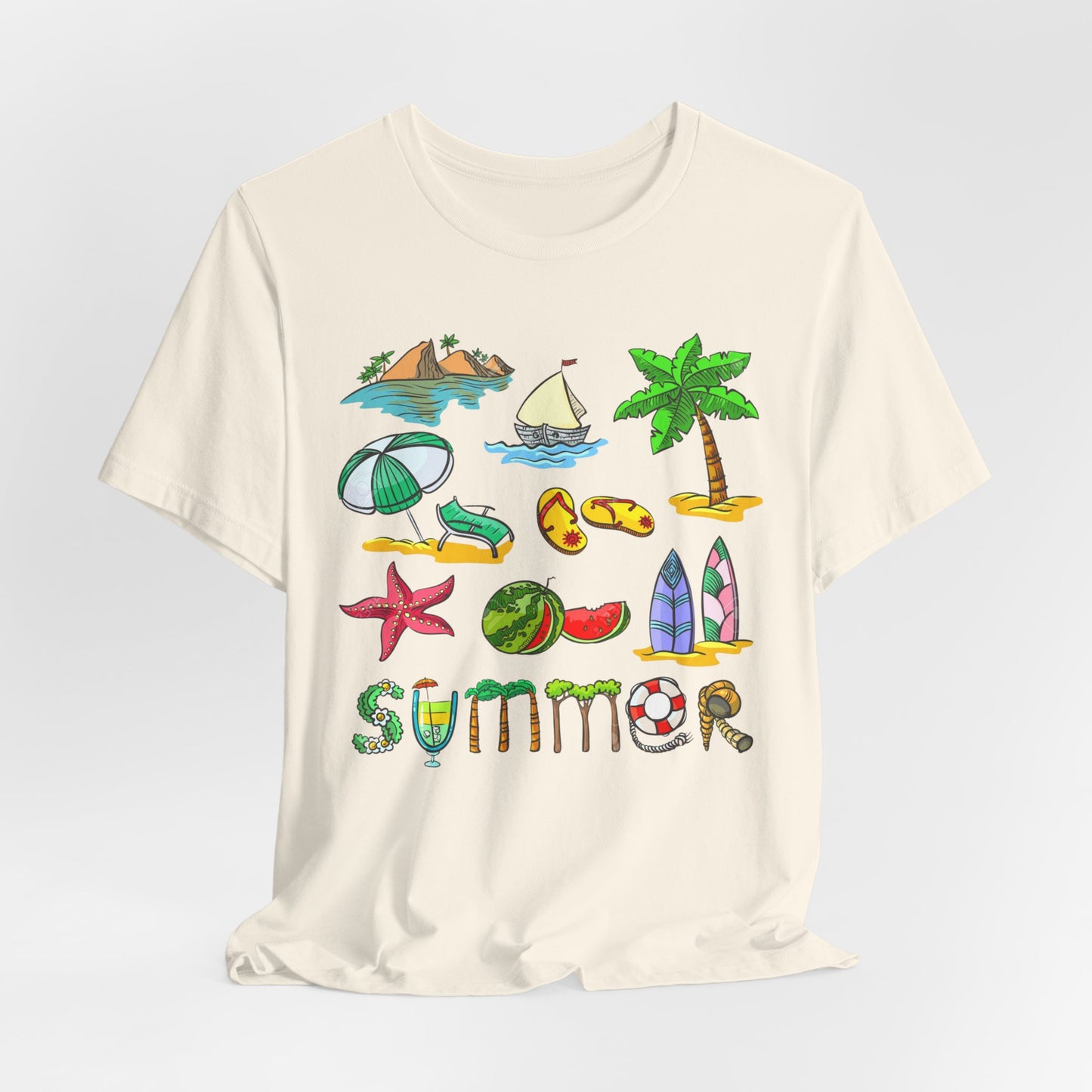 Summer Doodles T‑Shirt — Colorful Beach Graphic Tee