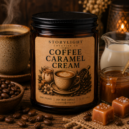 Coffee Caramel Cream Candle 9oz & 12oz | LEAVES * APPLE | Soy Coconut Candle | Storylight Creative Co
