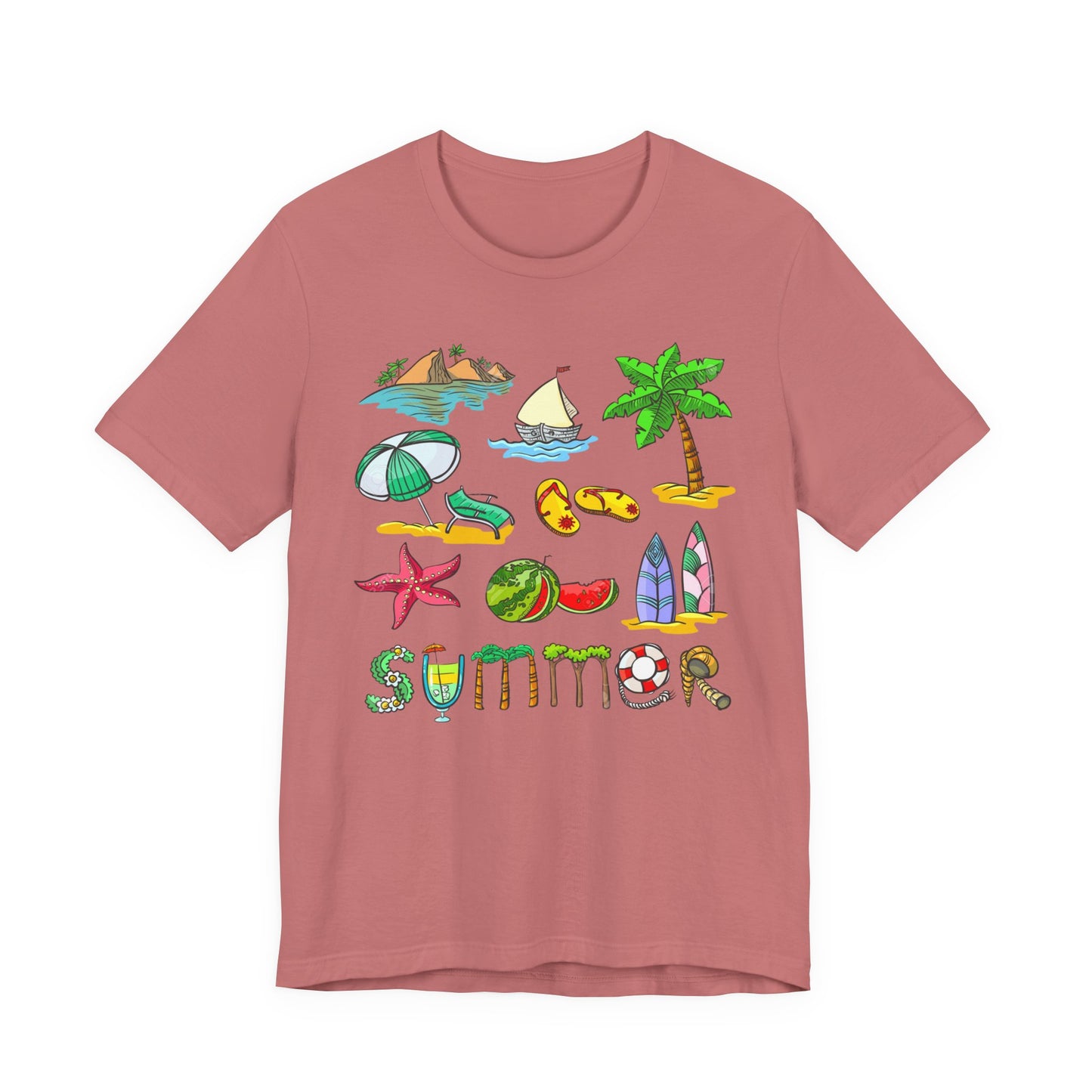 Summer Doodles T‑Shirt — Colorful Beach Graphic Tee