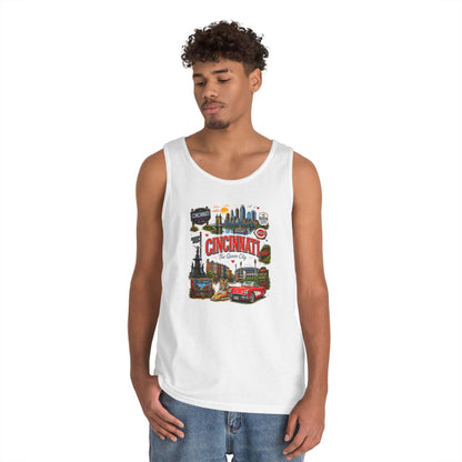 Cincinnati City Tour Tank Top — Retro Landmark Collage Tee