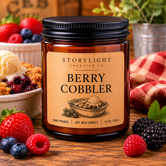 Berry Cobbler Candle 9oz & 12oz | GRAHAM CRACKER * CHERRIES | Soy Coconut Candle | Storylight Creative Co