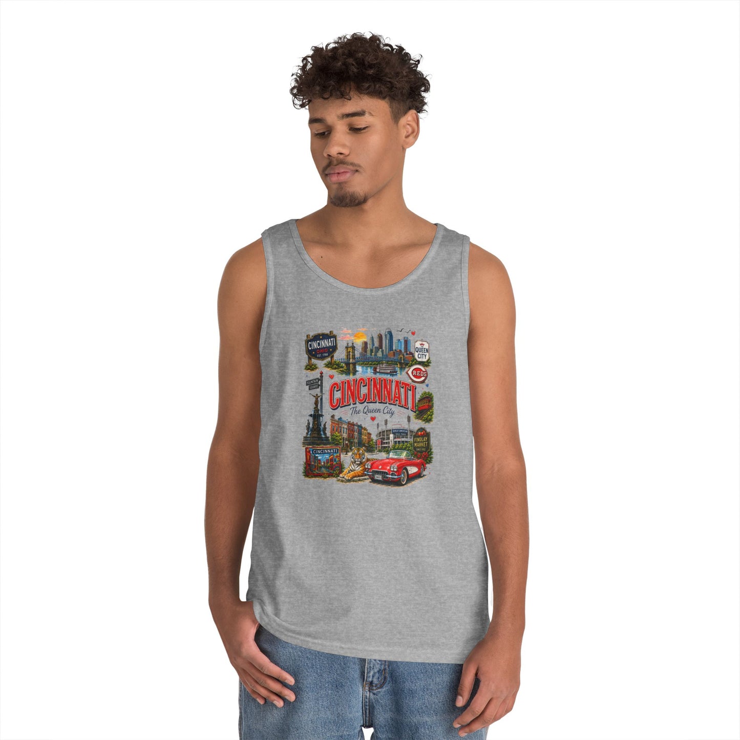 Cincinnati City Tour Tank Top — Retro Landmark Collage Tee