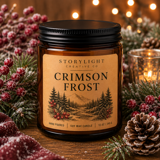Crimson Frost Candle 9oz & 12oz | BERRIES * ROSE BUDS | Soy Coconut Candle | Storylight Creative Co