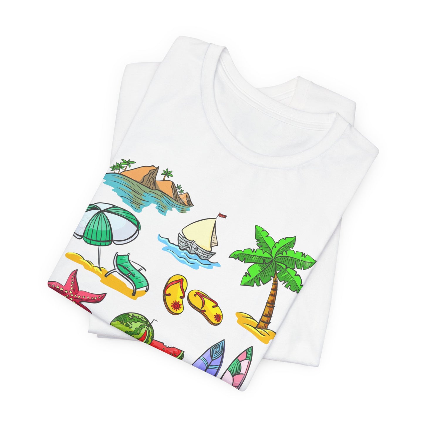 Summer Doodles T‑Shirt — Colorful Beach Graphic Tee