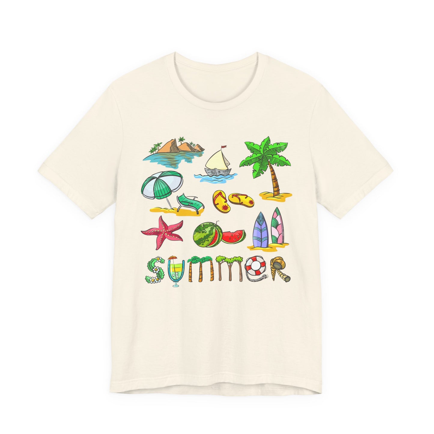 Summer Doodles T‑Shirt — Colorful Beach Graphic Tee