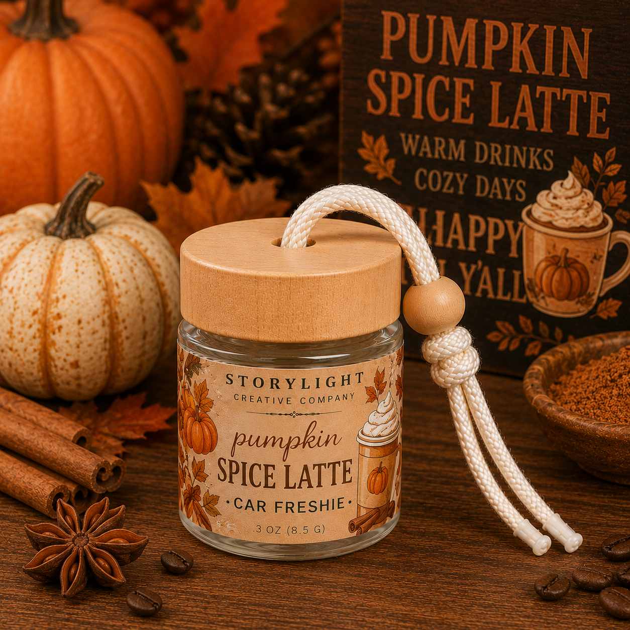 Pumpkin Spice Latte Car Freshie .3oz | BUTTER * CINNAMON | Storylight Creative Co