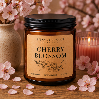 Cherry Blossom Candle 9oz & 12oz | FLORAL* CHERRY | Soy Coconut Candle | Storylight Creative Co