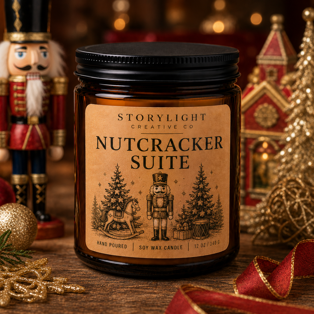 Nutcracker Suite Candle 9oz & 12oz | SPICE * CHOCOLATE | Soy Coconut Candle | Storylight Creative Co