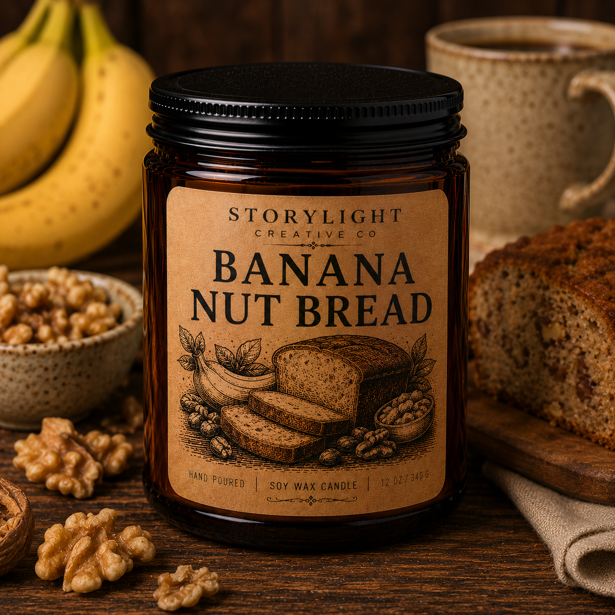Banana Nut Bread Candle 9oz & 12oz | LEAVES * APPLE | Soy Coconut Candle | Storylight Creative Co