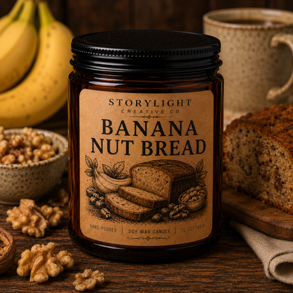 Banana Nut Bread Candle 9oz & 12oz | LEAVES * APPLE | Soy Coconut Candle | Storylight Creative Co