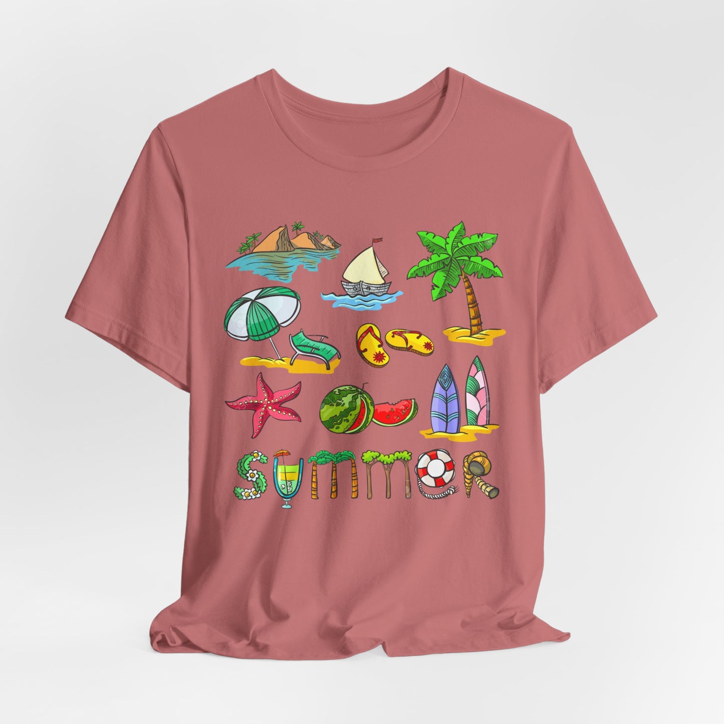 Summer Doodles T‑Shirt — Colorful Beach Graphic Tee