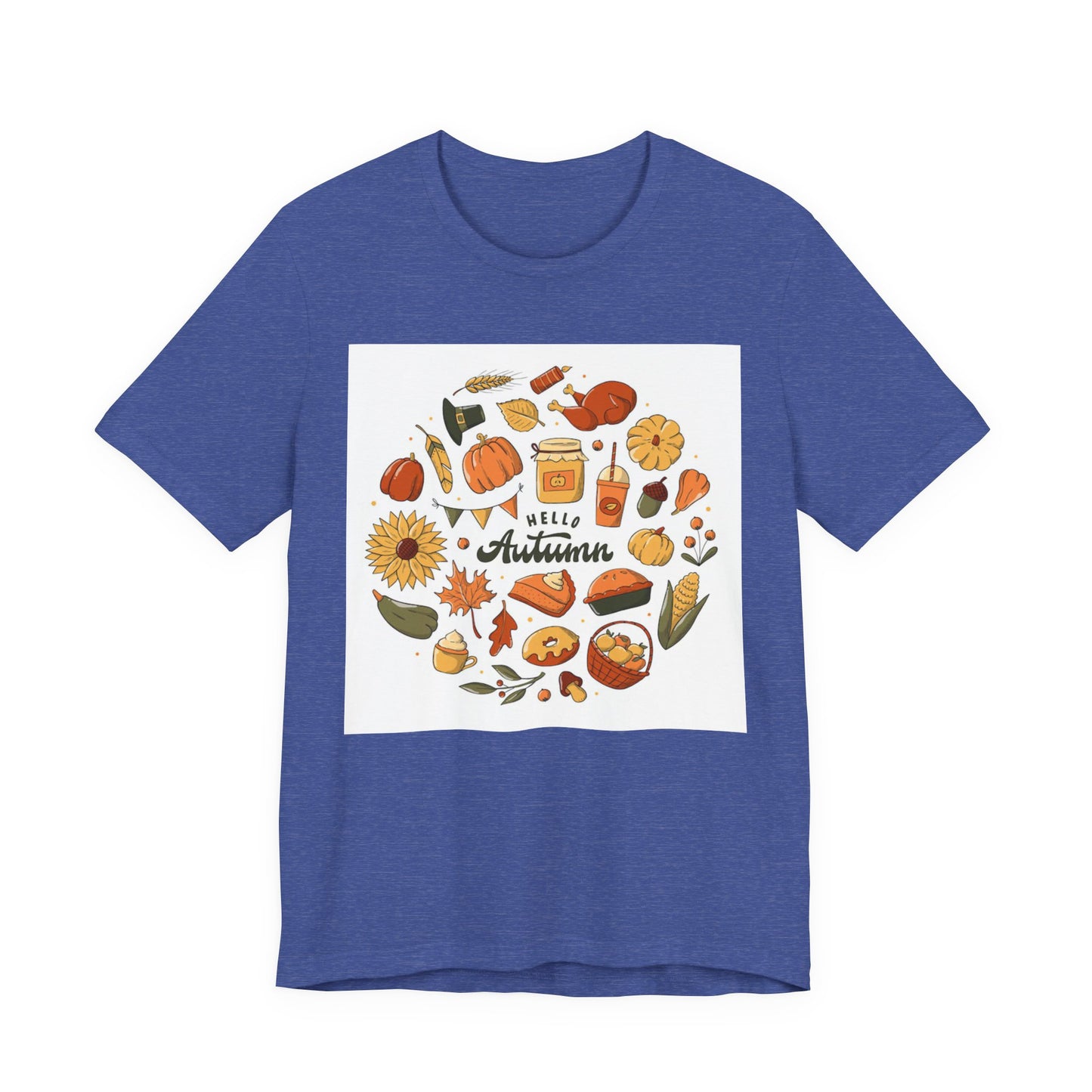 Hello Autumn T‑Shirt — Fall Leaves, Pumpkins & Sunflower Graphic Tee