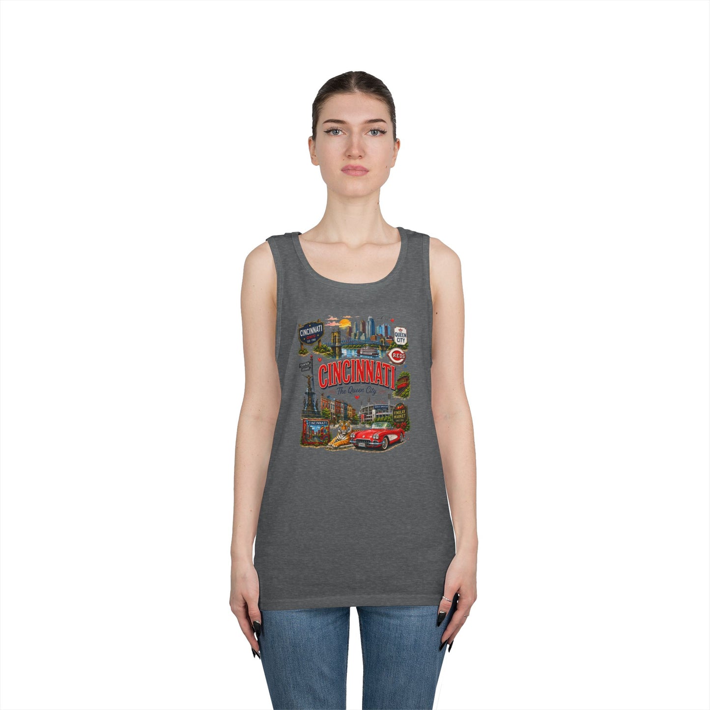 Cincinnati City Tour Tank Top — Retro Landmark Collage Tee