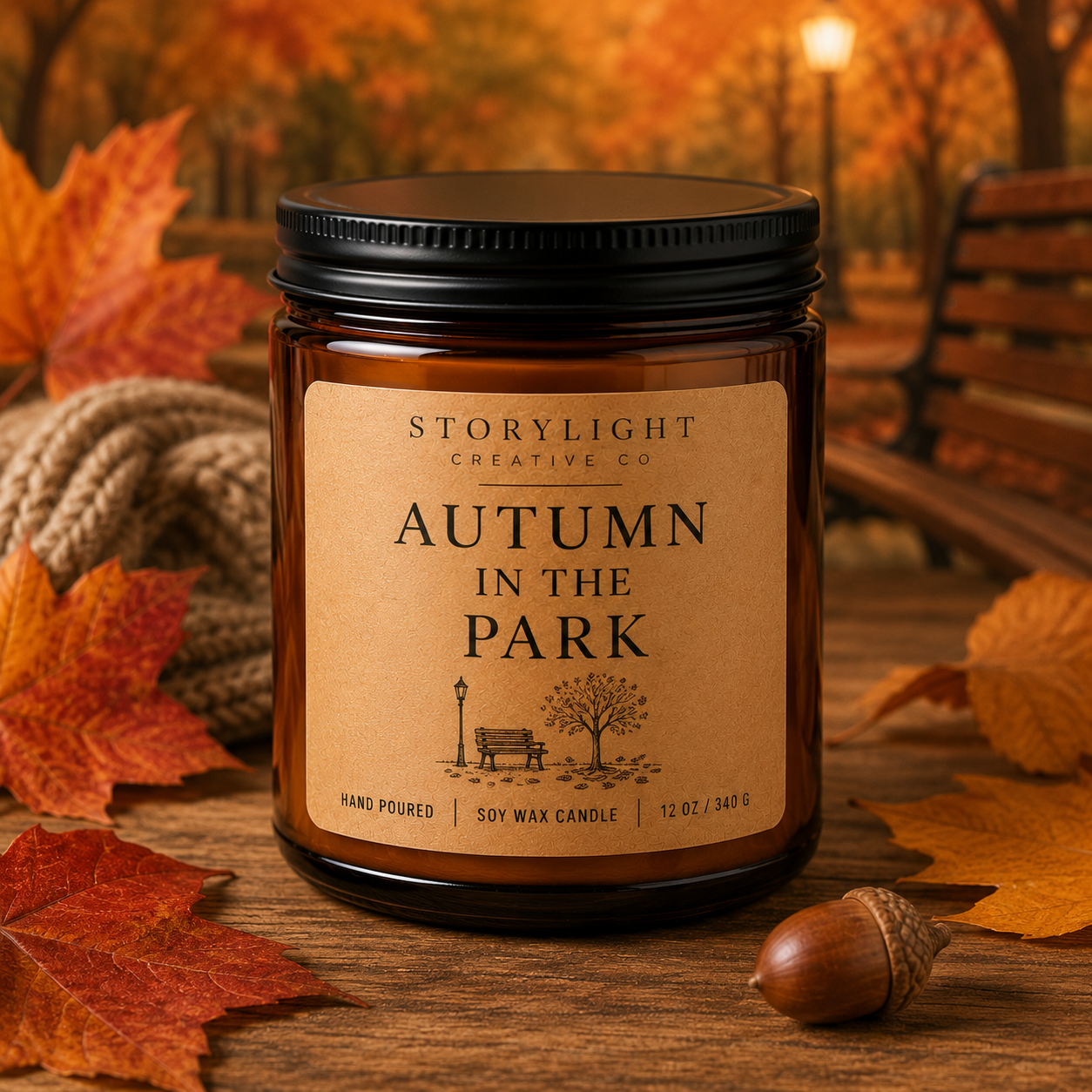 Autumn In The Park Candle 9oz & 12oz | LEAVES * APPLE | Soy Coconut Candle | Storylight Creative Co