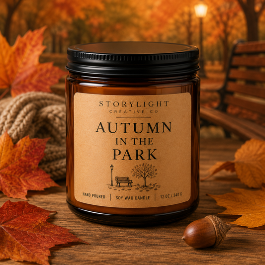 Autumn In The Park Candle 9oz & 12oz | LEAVES * APPLE | Soy Coconut Candle | Storylight Creative Co