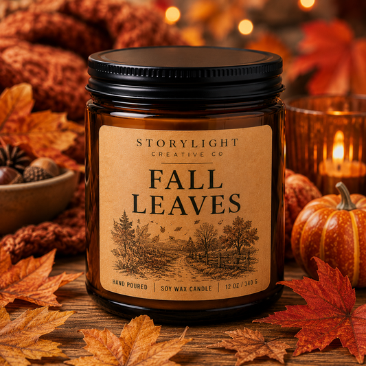 Fall Leaves Candle 9oz & 12oz | WOODSY | Soy Coconut Candle | Storylight Creative Co