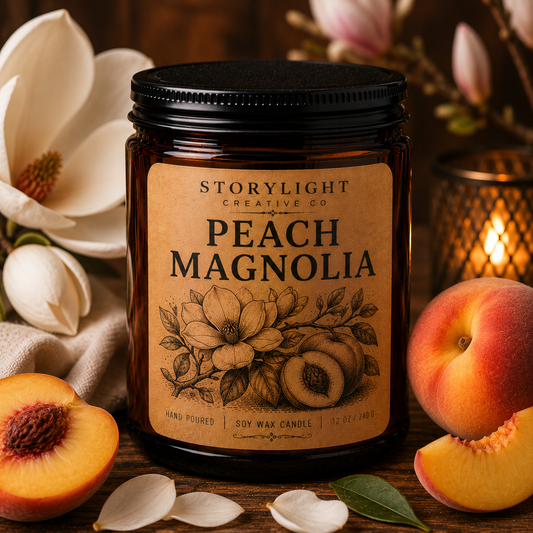 Peach Magnolia Candle 9oz & 12oz | PEACH * MAGNOLIA | Soy Coconut Candle | Storylight Creative Co
