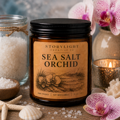 Sea Salt Orchid Candle 9oz & 12oz | LILY * MANGO * SEA SALT | Soy Coconut Candle | Storylight Creative Co