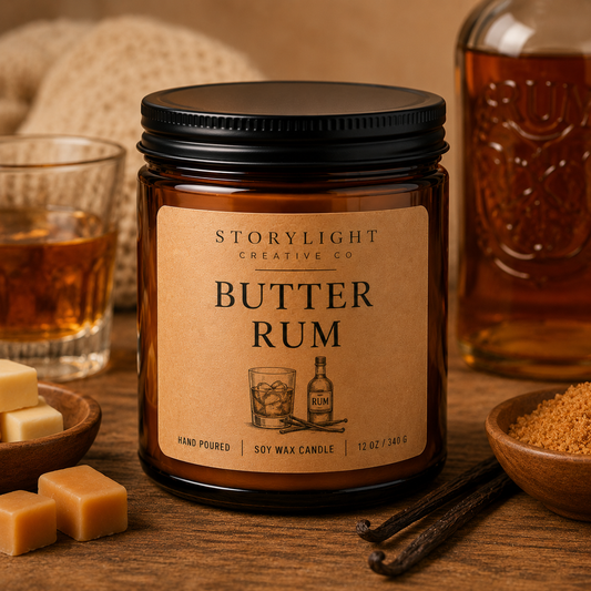Butter Rum Candle 9oz & 12oz | BUTTERCREAM * CINNAMON | Soy Coconut Candle | Storylight Creative Co