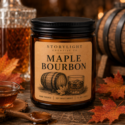Maple Bourbon Candle 9oz & 12oz | APPLES * BOURBON * MAPLE | Soy Coconut Candle | Storylight Creative Co
