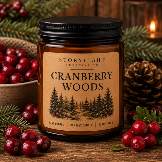 Cranberry Woods Candle 9oz & 12oz | CRANBERRY * ORANGE * RAISIN | Soy Coconut Candle | Storylight Creative Co