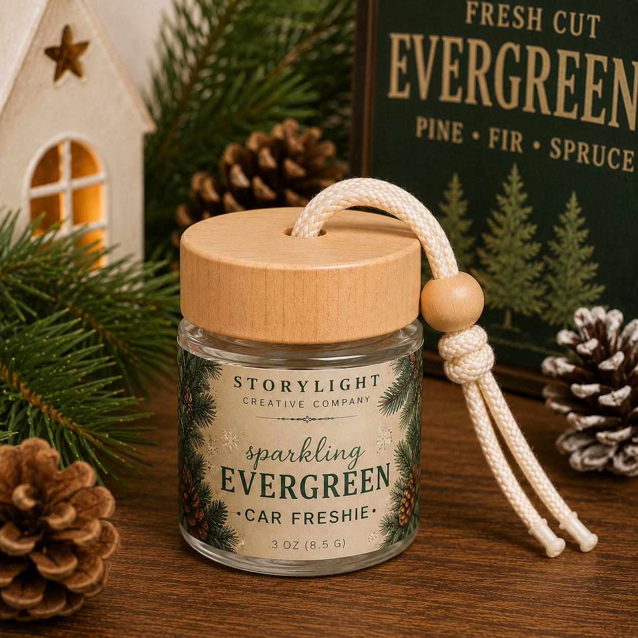 Sparkling Evergreen Car Freshie .3oz | ORANGE * FIR | Storylight Creative Co