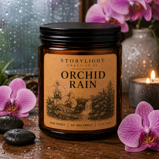 Orchid Rain Candle 9oz & 12oz | JASMINE * ORCHID | Soy Coconut Candle | Storylight Creative Co