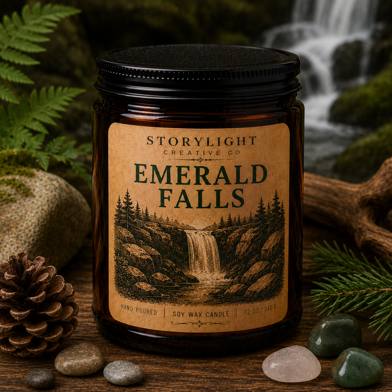 Emerald Falls Candle 9oz & 12oz | FLORAL * JUNIPER * BERRIES | Soy Coconut Candle | Storylight Creative Co